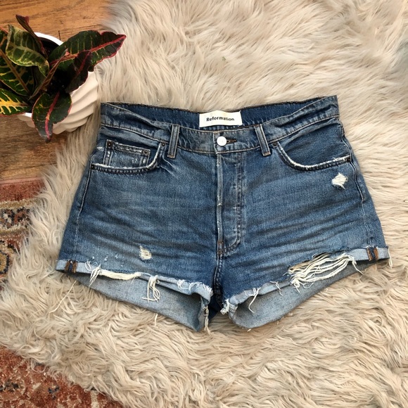 reformation denim shorts